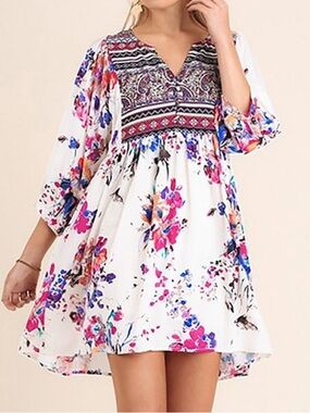 Umgee boho floral balloon sleeve dress